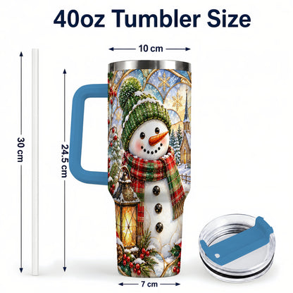 #pl[40oz|Blue] Plaid Snowman 40oz Tumbler, Winter Scene Stainless Steel Travel Cup