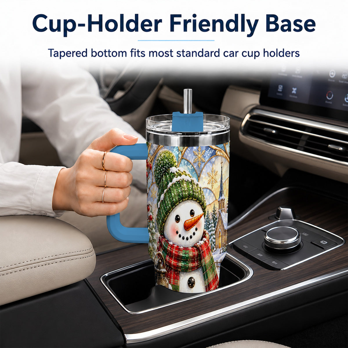 #pl[40oz|Blue] Plaid Snowman 40oz Tumbler, Winter Scene Stainless Steel Travel Cup