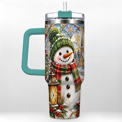 #pl[40oz|Green] Plaid Snowman 40oz Tumbler, Winter Scene Stainless Steel Travel Cup