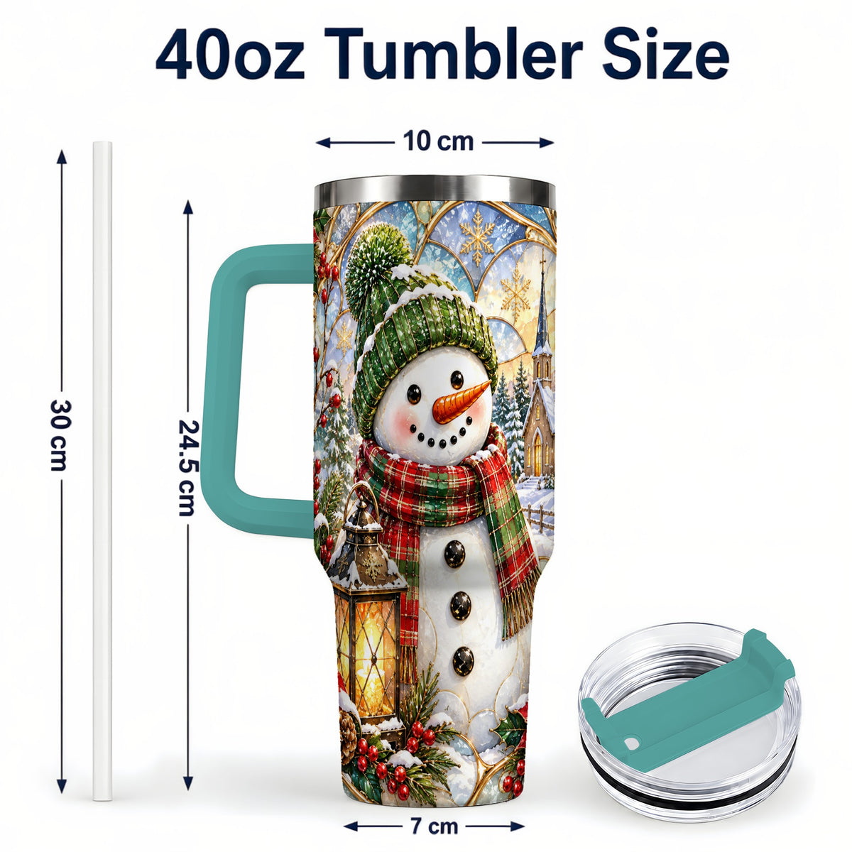 #pl[40oz|Green] Plaid Snowman 40oz Tumbler, Winter Scene Stainless Steel Travel Cup