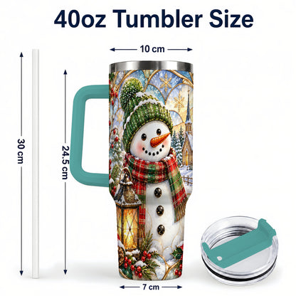 #pl[40oz|Green] Plaid Snowman 40oz Tumbler, Winter Scene Stainless Steel Travel Cup