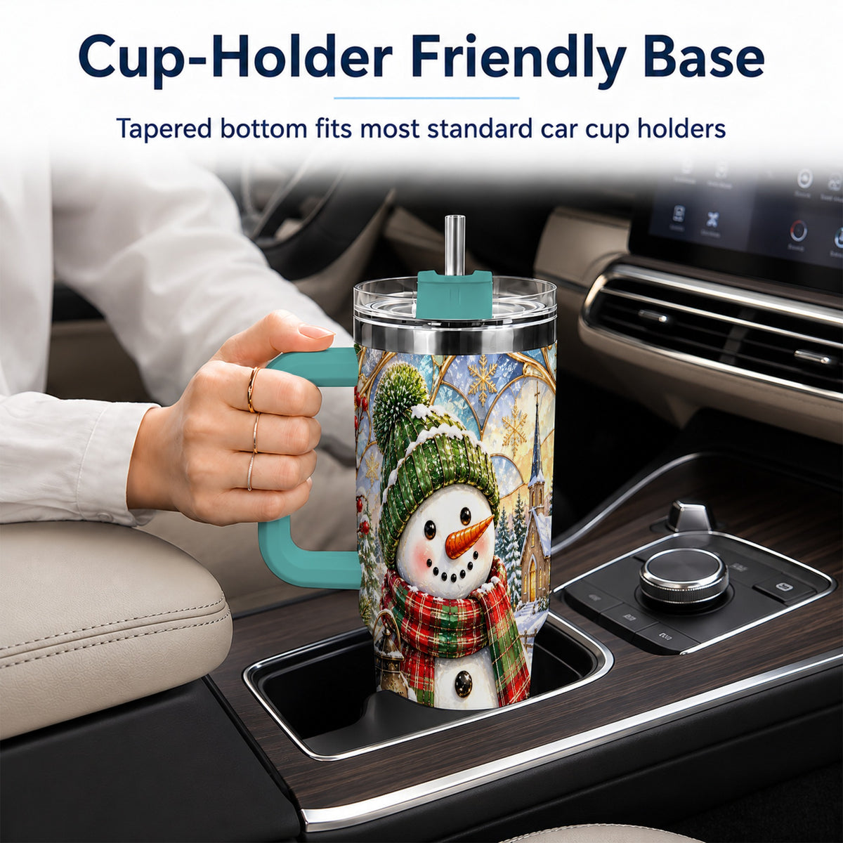 #pl[40oz|Green] Plaid Snowman 40oz Tumbler, Winter Scene Stainless Steel Travel Cup