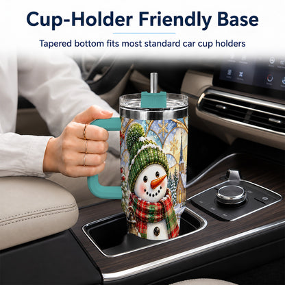 #pl[40oz|Green] Plaid Snowman 40oz Tumbler, Winter Scene Stainless Steel Travel Cup