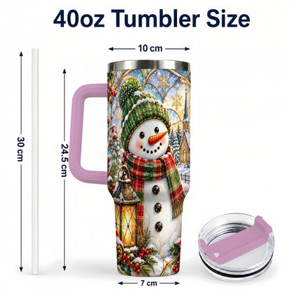 #pl[40oz|Pink] Plaid Snowman 40oz Tumbler, Winter Scene Stainless Steel Travel Cup