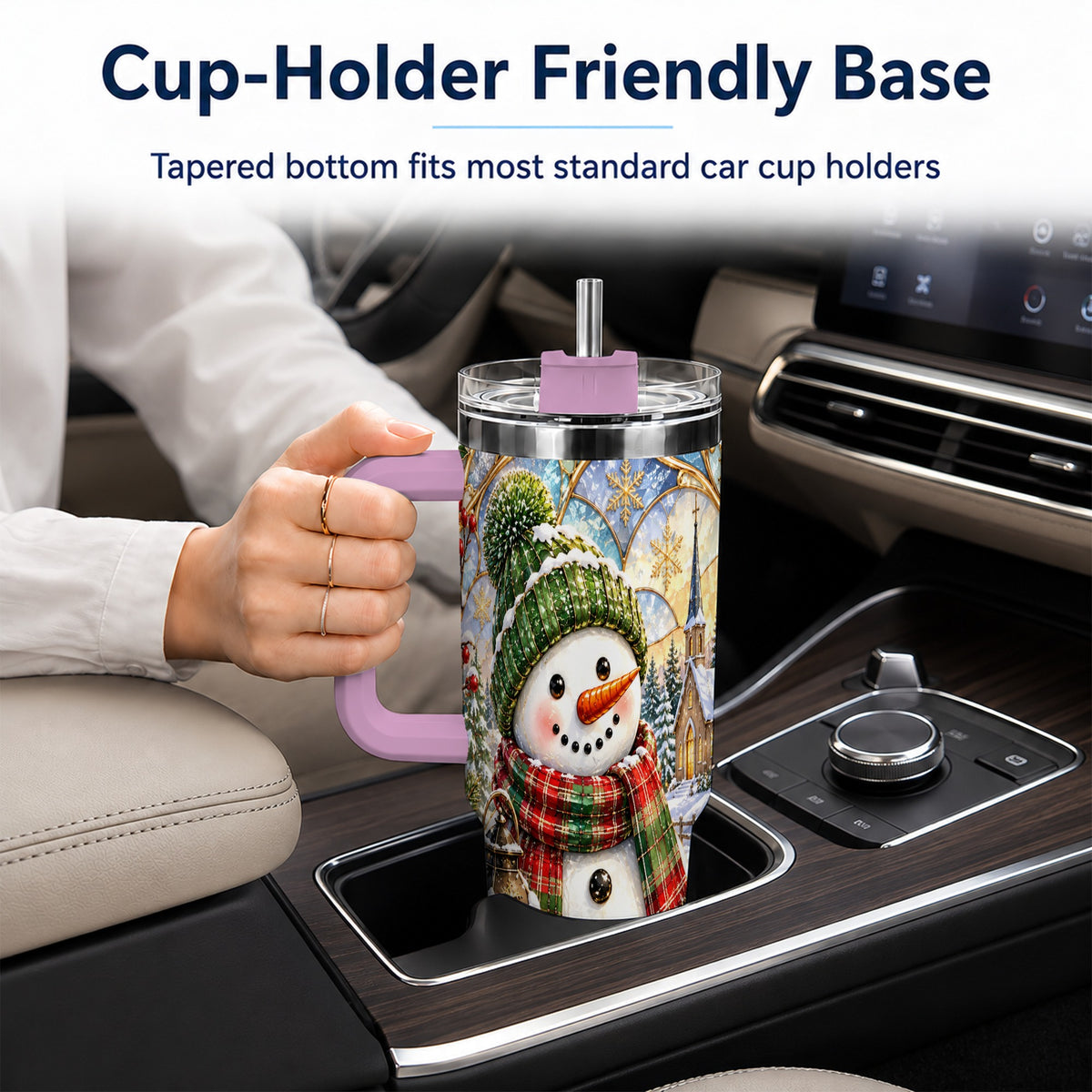 #pl[40oz|Pink] Plaid Snowman 40oz Tumbler, Winter Scene Stainless Steel Travel Cup