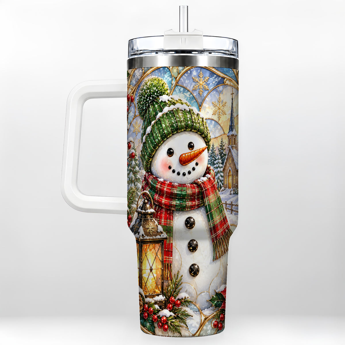 Plaid Snowman 40oz Tumbler, Winter Scene Stainless Steel Travel Cup