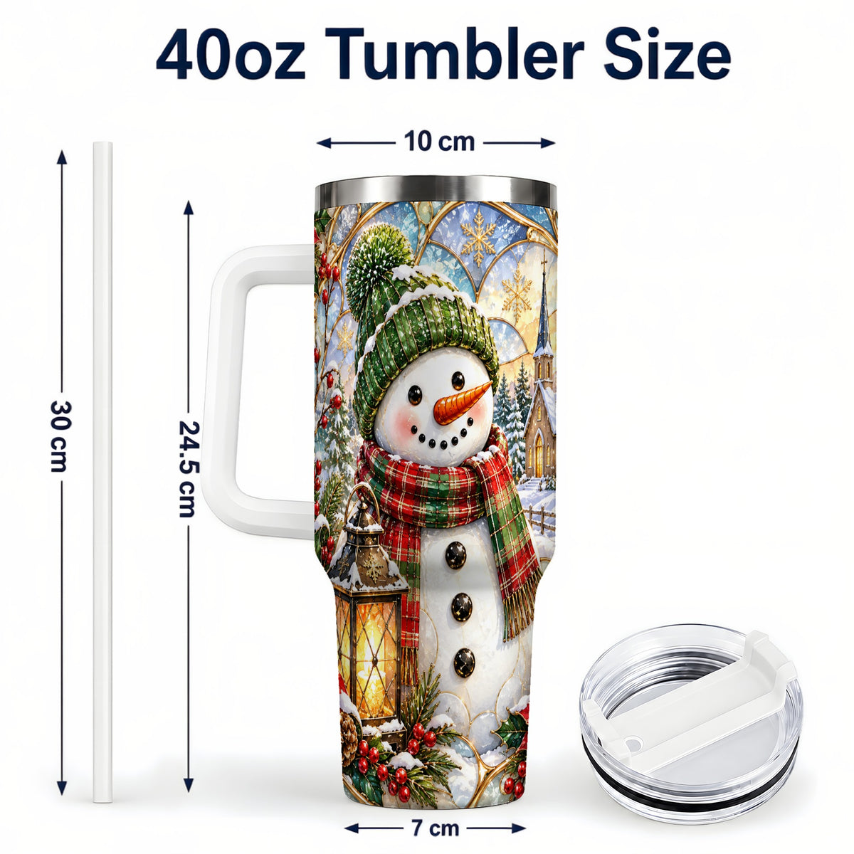 #pl[40oz|White] Plaid Snowman 40oz Tumbler, Winter Scene Stainless Steel Travel Cup