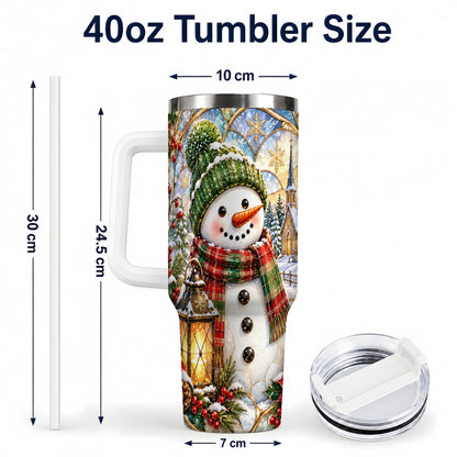 #pl[40oz|White] Plaid Snowman 40oz Tumbler, Winter Scene Stainless Steel Travel Cup