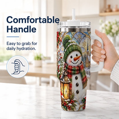 #pl[40oz|White] Plaid Snowman 40oz Tumbler, Winter Scene Stainless Steel Travel Cup