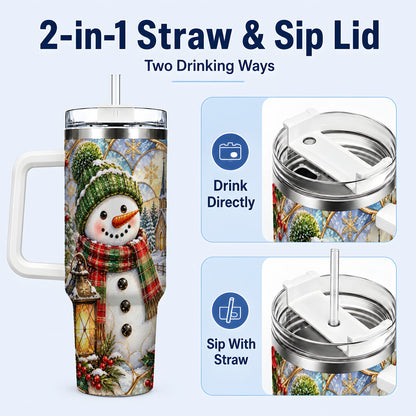 #pl[40oz|White] Plaid Snowman 40oz Tumbler, Winter Scene Stainless Steel Travel Cup