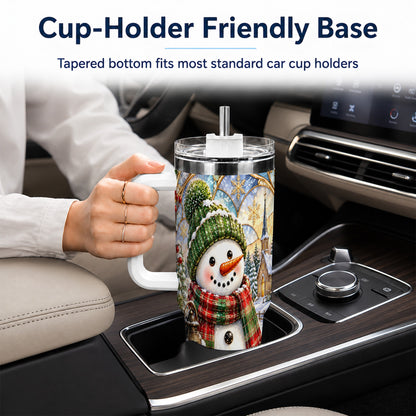 #pl[40oz|White] Plaid Snowman 40oz Tumbler, Winter Scene Stainless Steel Travel Cup