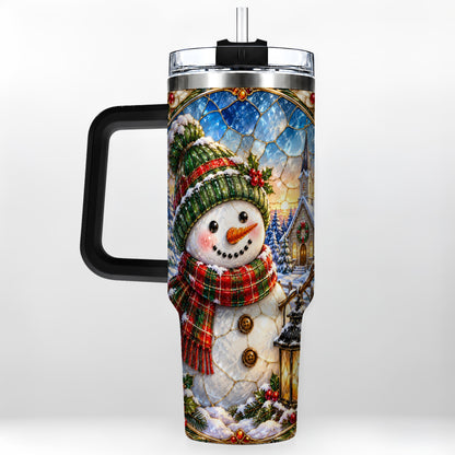 #pl[40oz|Black] Snowman Church 40oz Tumbler with Handle, Winter Stainless Steel Travel Cup