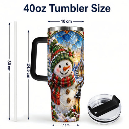 #pl[40oz|Black] Snowman Church 40oz Tumbler with Handle, Winter Stainless Steel Travel Cup