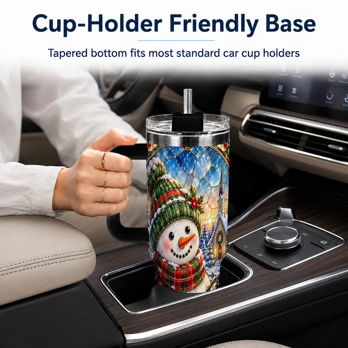 #pl[40oz|Black] Snowman Church 40oz Tumbler with Handle, Winter Stainless Steel Travel Cup