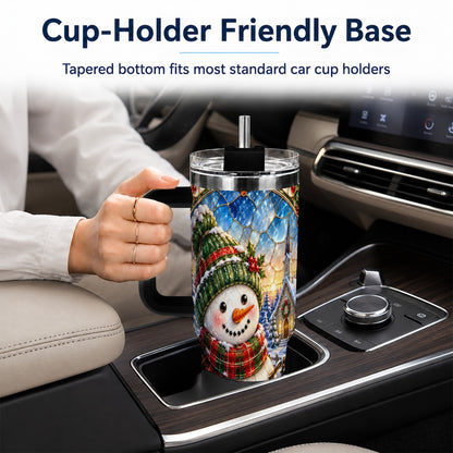 #pl[40oz|Black] Snowman Church 40oz Tumbler with Handle, Winter Stainless Steel Travel Cup