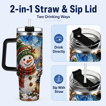 #pl[40oz|Black] Snowman Church 40oz Tumbler with Handle, Winter Stainless Steel Travel Cup