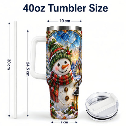 #pl[40oz|White] Snowman Church 40oz Tumbler with Handle, Winter Stainless Steel Travel Cup