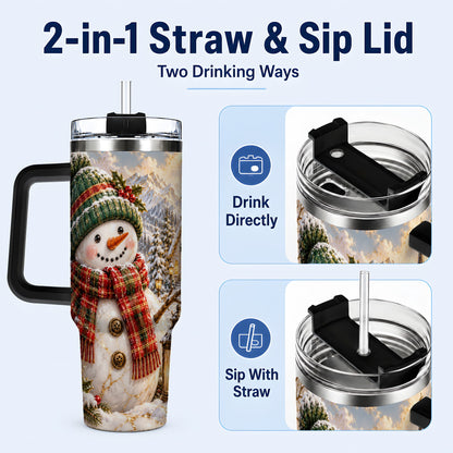 #pl[40oz|Black] Snowman Chapel 40oz Tumbler with Handle, Winter Stainless Steel Travel Cup