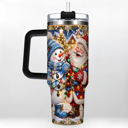 #pl[40oz|Black] Santa Snowman 40oz Tumbler with Handle, Christmas Stainless Steel Tumbler