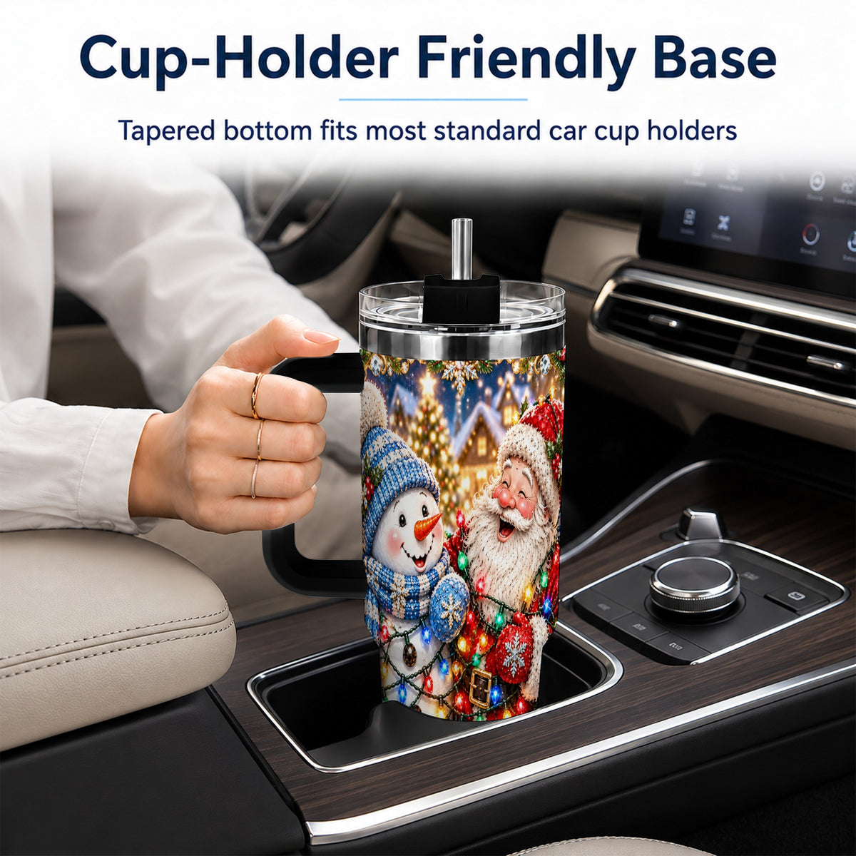 #pl[40oz|Black] Santa Snowman 40oz Tumbler with Handle, Christmas Stainless Steel Tumbler