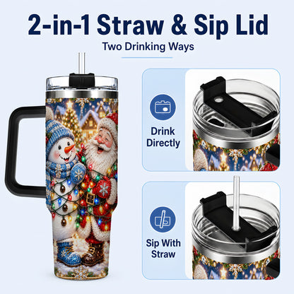 #pl[40oz|Black] Santa Snowman 40oz Tumbler with Handle, Christmas Stainless Steel Tumbler