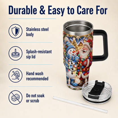 #pl[40oz|Black] Santa Snowman 40oz Tumbler with Handle, Christmas Stainless Steel Tumbler