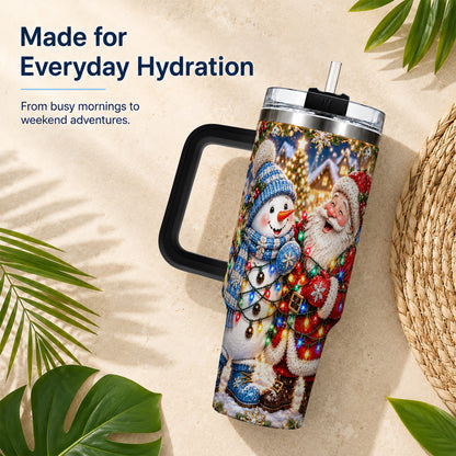 #pl[40oz|Black] Santa Snowman 40oz Tumbler with Handle, Christmas Stainless Steel Tumbler
