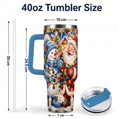 #pl[40oz|Blue] Santa Snowman 40oz Tumbler with Handle, Christmas Stainless Steel Tumbler