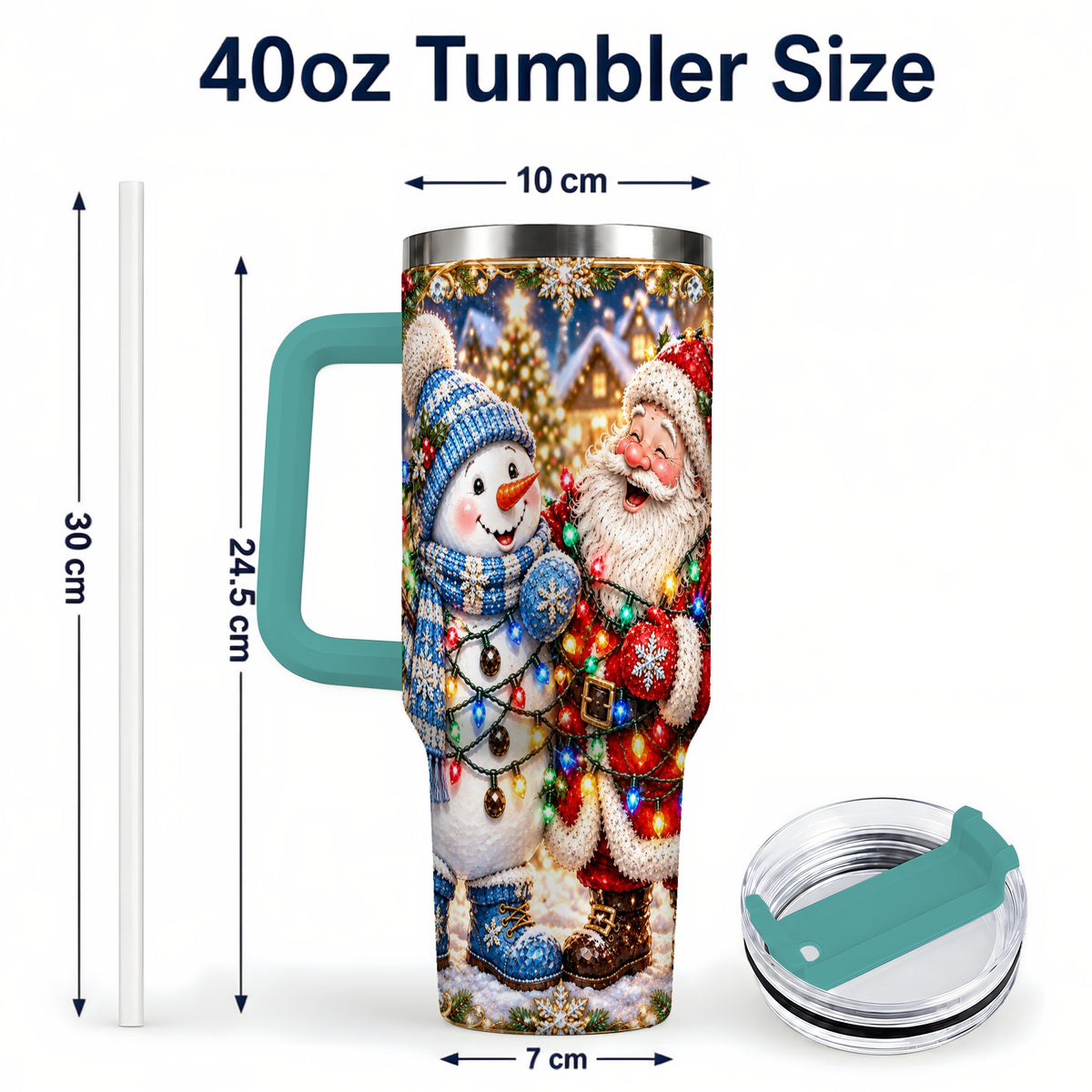 #pl[40oz|Green] Santa Snowman 40oz Tumbler with Handle, Christmas Stainless Steel Tumbler