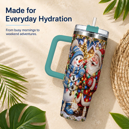 #pl[40oz|Green] Santa Snowman 40oz Tumbler with Handle, Christmas Stainless Steel Tumbler