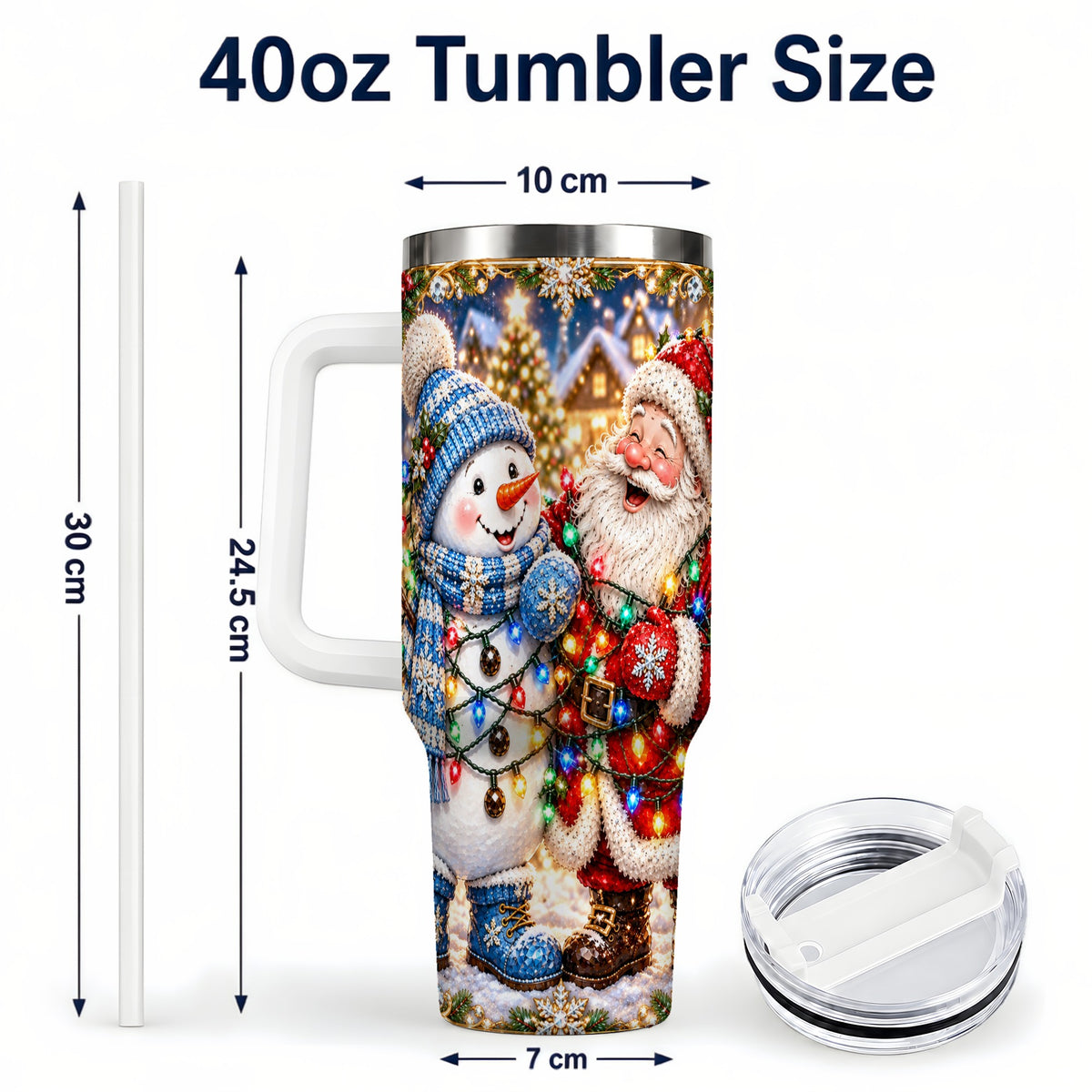 #pl[40oz|White] Santa Snowman 40oz Tumbler with Handle, Christmas Stainless Steel Tumbler