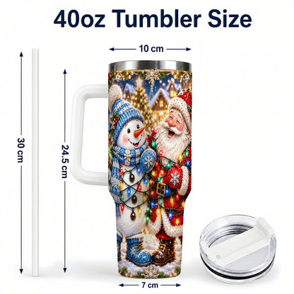 #pl[40oz|White] Santa Snowman 40oz Tumbler with Handle, Christmas Stainless Steel Tumbler