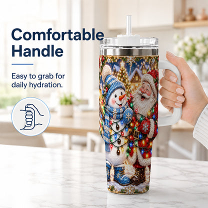 #pl[40oz|White] Santa Snowman 40oz Tumbler with Handle, Christmas Stainless Steel Tumbler