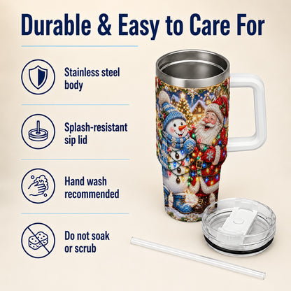 #pl[40oz|White] Santa Snowman 40oz Tumbler with Handle, Christmas Stainless Steel Tumbler