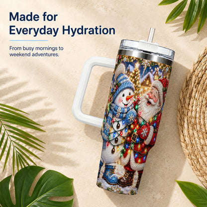 #pl[40oz|White] Santa Snowman 40oz Tumbler with Handle, Christmas Stainless Steel Tumbler