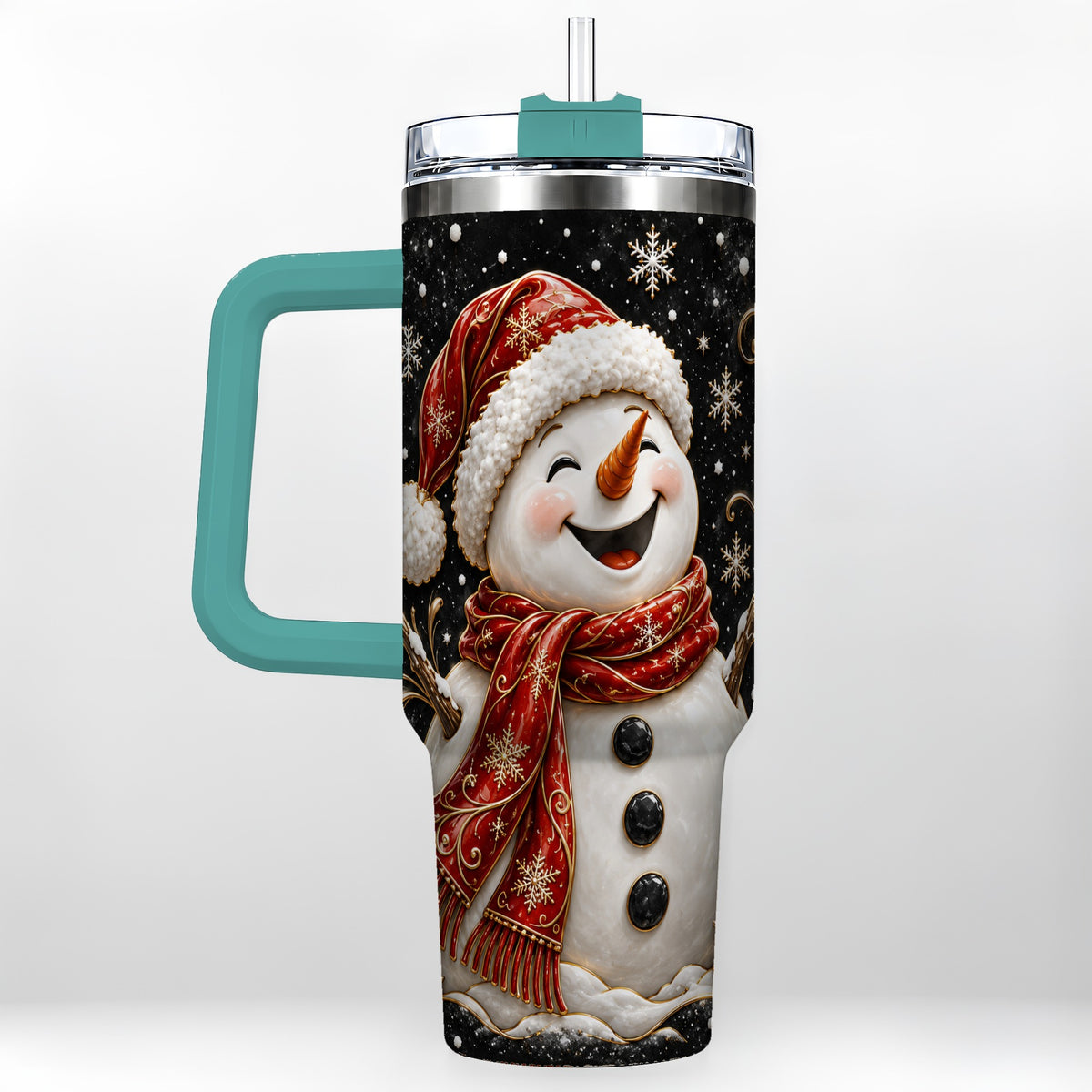 #pl[40oz|Green] Happy Snowman 40oz Tumbler with Handle, Winter Stainless Steel Tumbler