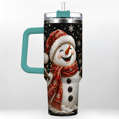#pl[40oz|Green] Happy Snowman 40oz Tumbler with Handle, Winter Stainless Steel Tumbler
