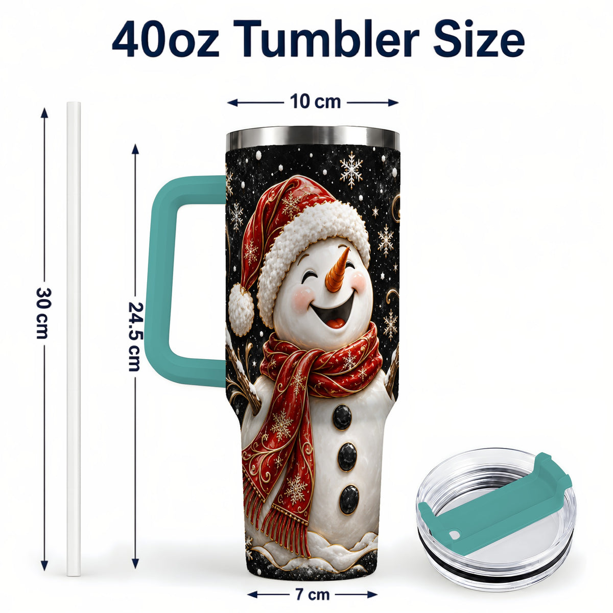 #pl[40oz|Green] Happy Snowman 40oz Tumbler with Handle, Winter Stainless Steel Tumbler