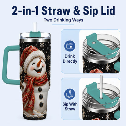 #pl[40oz|Green] Happy Snowman 40oz Tumbler with Handle, Winter Stainless Steel Tumbler