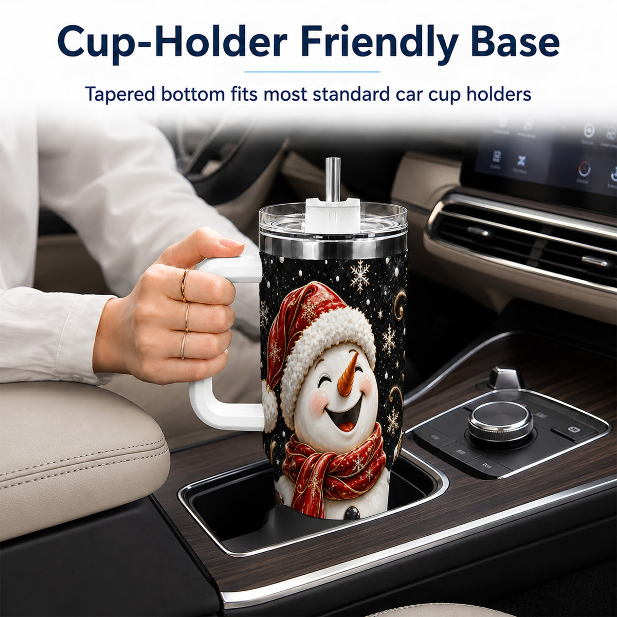 #pl[40oz|White] Happy Snowman 40oz Tumbler with Handle, Winter Stainless Steel Tumbler