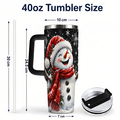 #pl[40oz|Black] Watercolor Snowman 40oz Tumbler with Handle, Winter Steel Tumbler
