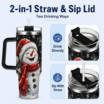 #pl[40oz|Black] Watercolor Snowman 40oz Tumbler with Handle, Winter Steel Tumbler