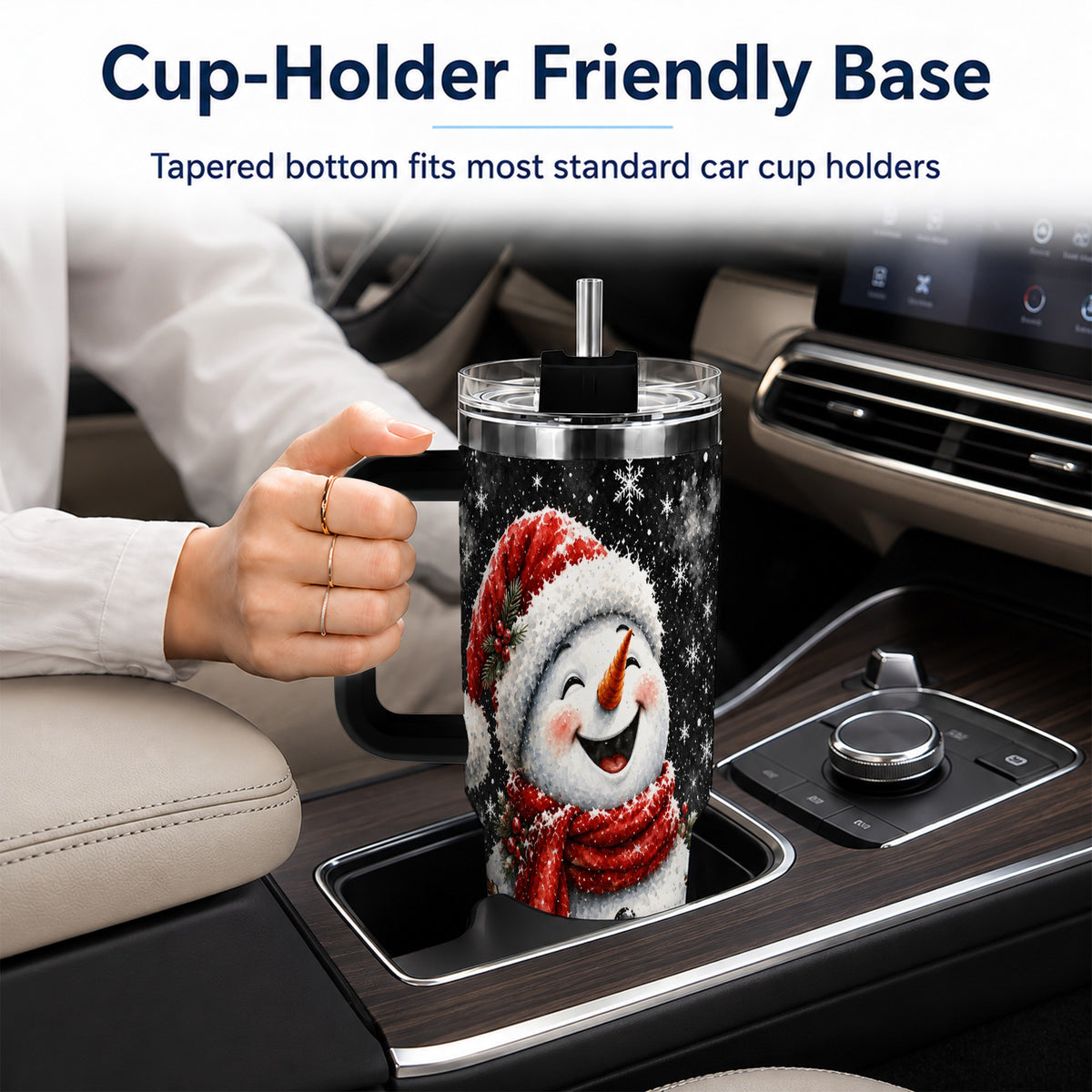 #pl[40oz|Black] Watercolor Snowman 40oz Tumbler with Handle, Winter Steel Tumbler