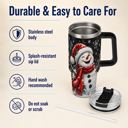 #pl[40oz|Black] Watercolor Snowman 40oz Tumbler with Handle, Winter Steel Tumbler