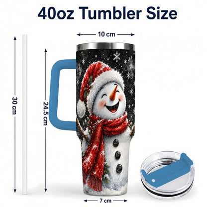 #pl[40oz|Blue] Watercolor Snowman 40oz Tumbler with Handle, Winter Steel Tumbler