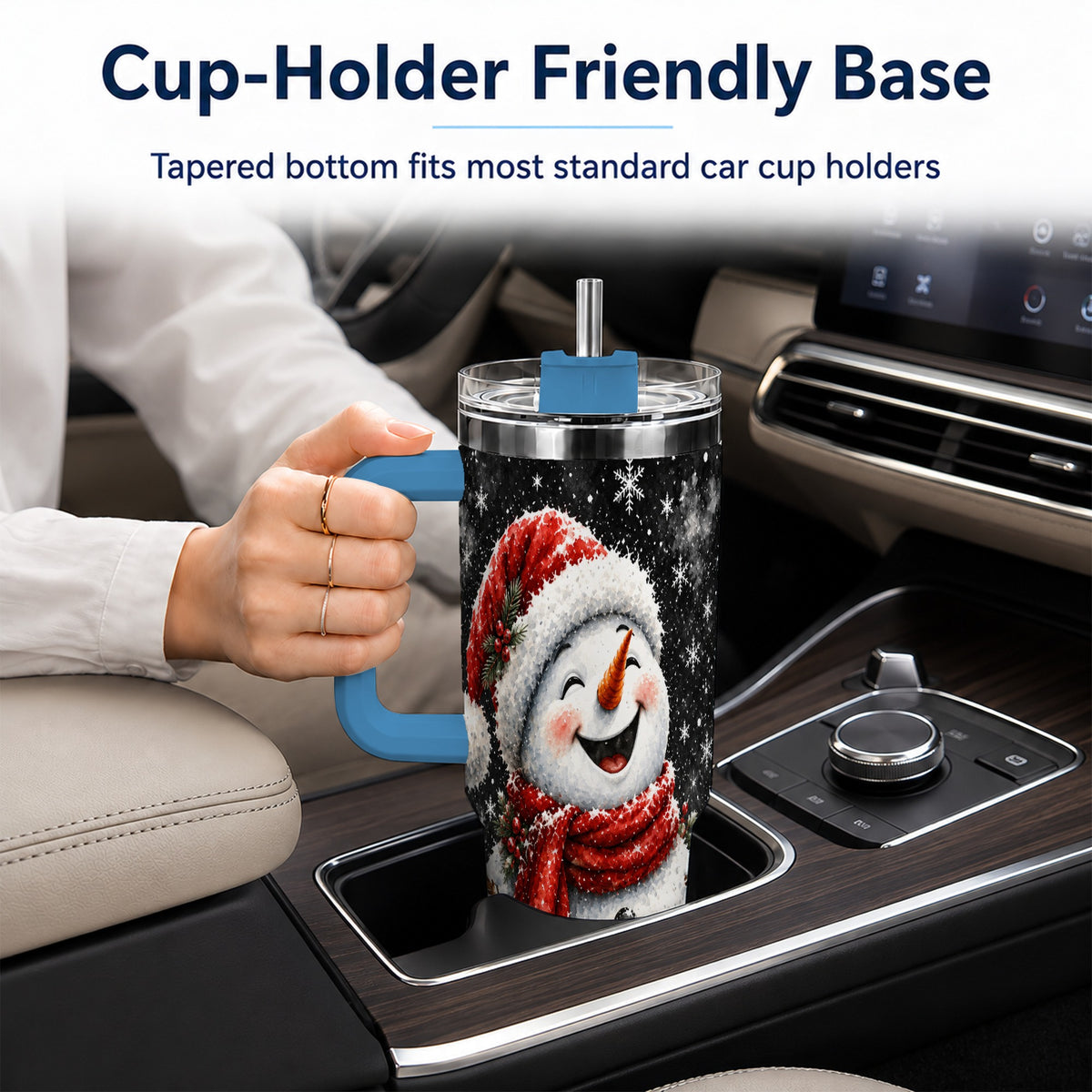 #pl[40oz|Blue] Watercolor Snowman 40oz Tumbler with Handle, Winter Steel Tumbler