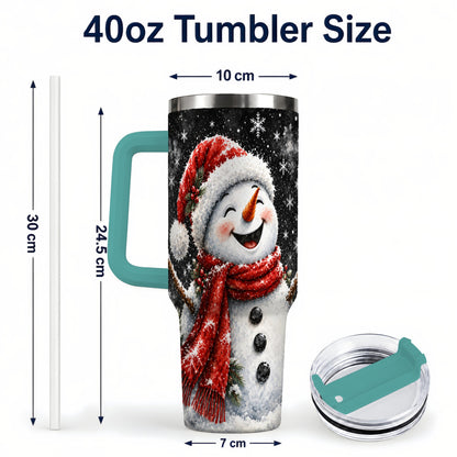 #pl[40oz|Green] Watercolor Snowman 40oz Tumbler with Handle, Winter Steel Tumbler