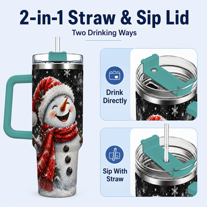 #pl[40oz|Green] Watercolor Snowman 40oz Tumbler with Handle, Winter Steel Tumbler