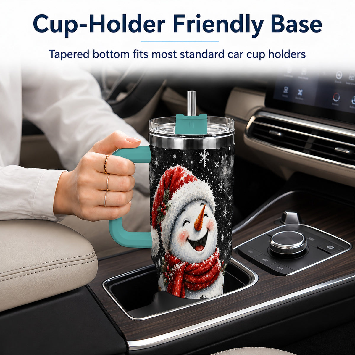#pl[40oz|Green] Watercolor Snowman 40oz Tumbler with Handle, Winter Steel Tumbler
