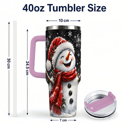 #pl[40oz|Pink] Watercolor Snowman 40oz Tumbler with Handle, Winter Steel Tumbler